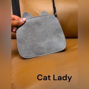 Cat lady gray small crossbody measuring approximately 7 x 6 inches GUC